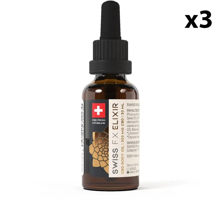 Swiss FX Huiles CBD 3 flacons Huile de massage naturelle Corps, CBD 300mg (30ml)
