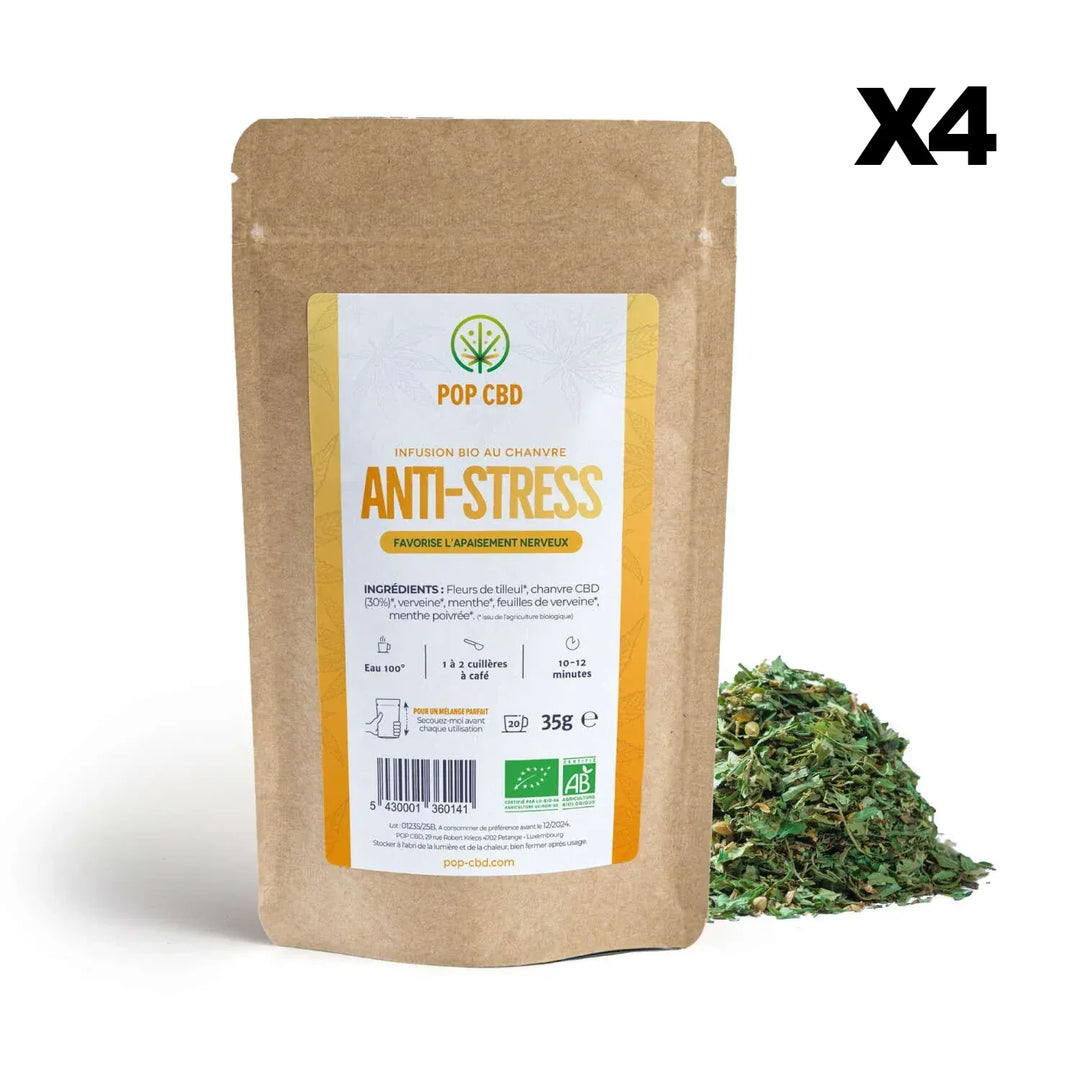 POP CBD Infusions CBD 4 sachets Infusion Bio Anti-Stress, au Chanvre CBD (30%)