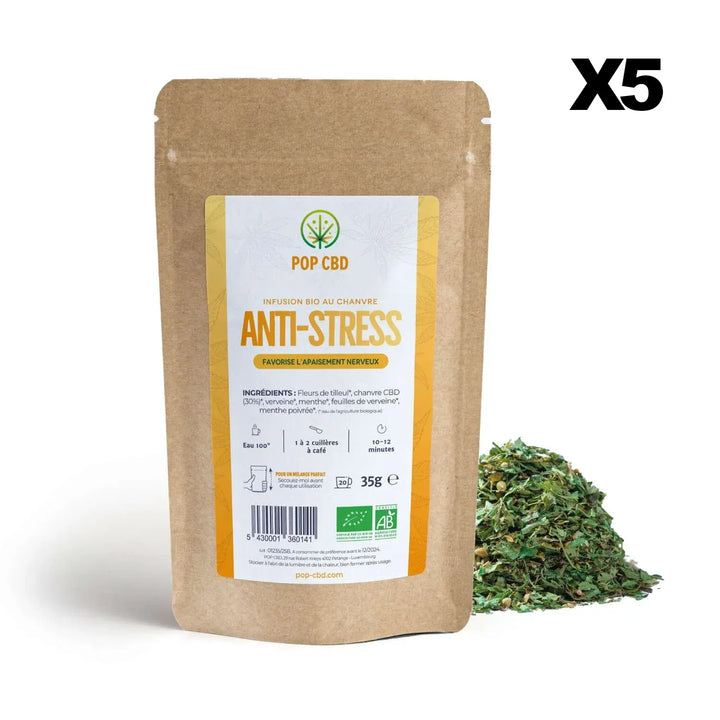 POP CBD Infusions CBD 5 sachets Infusion Bio Anti-Stress, au Chanvre CBD (30%)