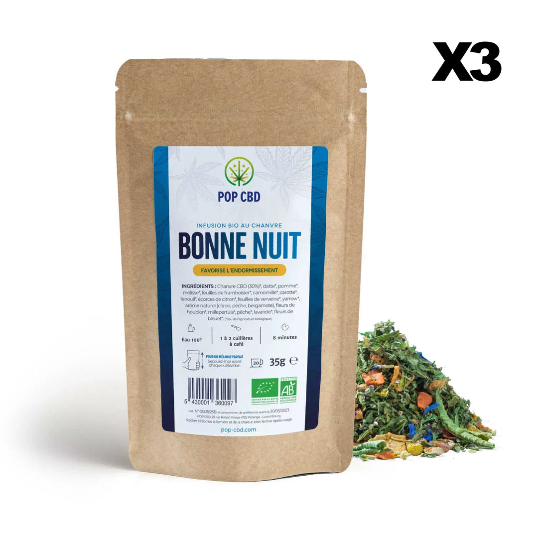 POP CBD Infusions CBD 3 sachets Infusion Bio Bonne Nuit, au Chanvre CBD