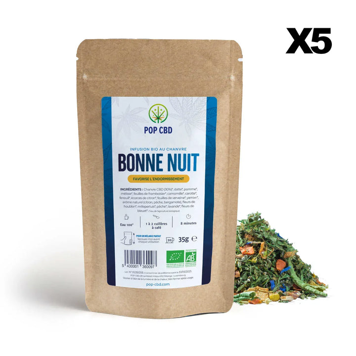 POP CBD Infusions CBD 5 sachets Infusion Bio Bonne Nuit, au Chanvre CBD