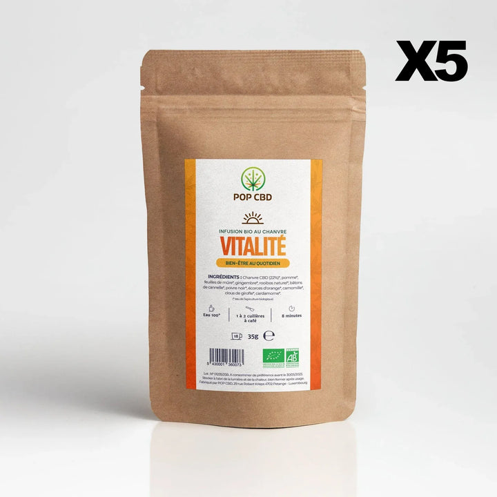 POP CBD Infusions CBD 5 sachets Infusion Bio Vitalité, au Chanvre CBD