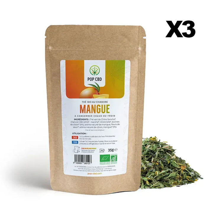POP CBD Infusions CBD 3 sachets Thé Bio Mangue, au Chanvre CBD