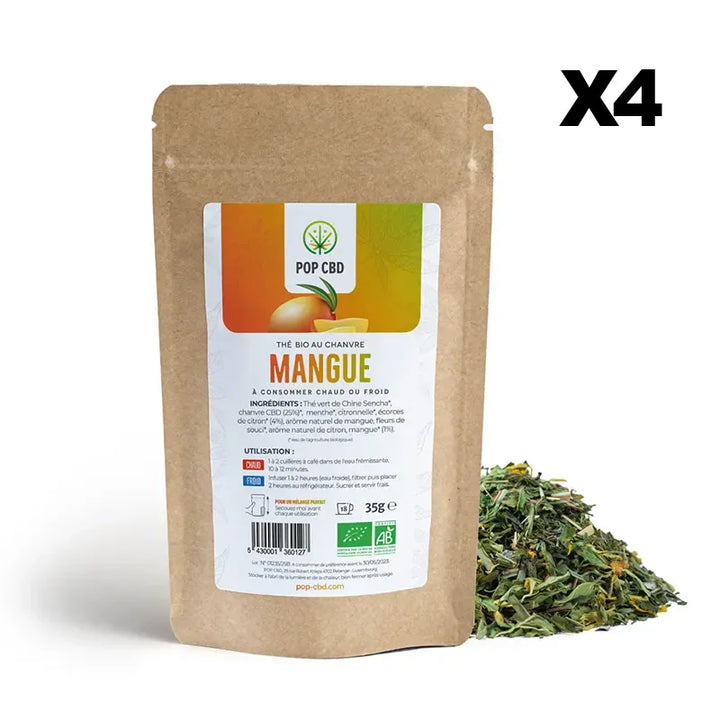 POP CBD Infusions CBD 4 sachets Thé Bio Mangue, au Chanvre CBD
