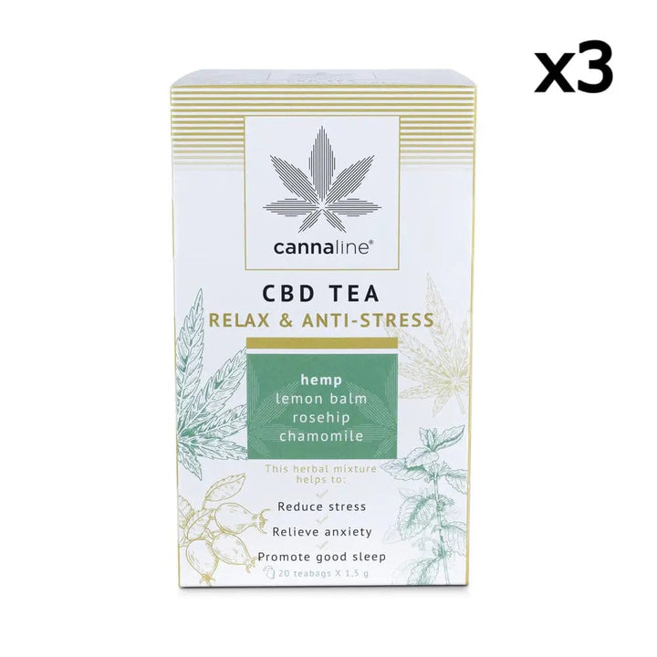 Front panel relaxing CBD tea box x3