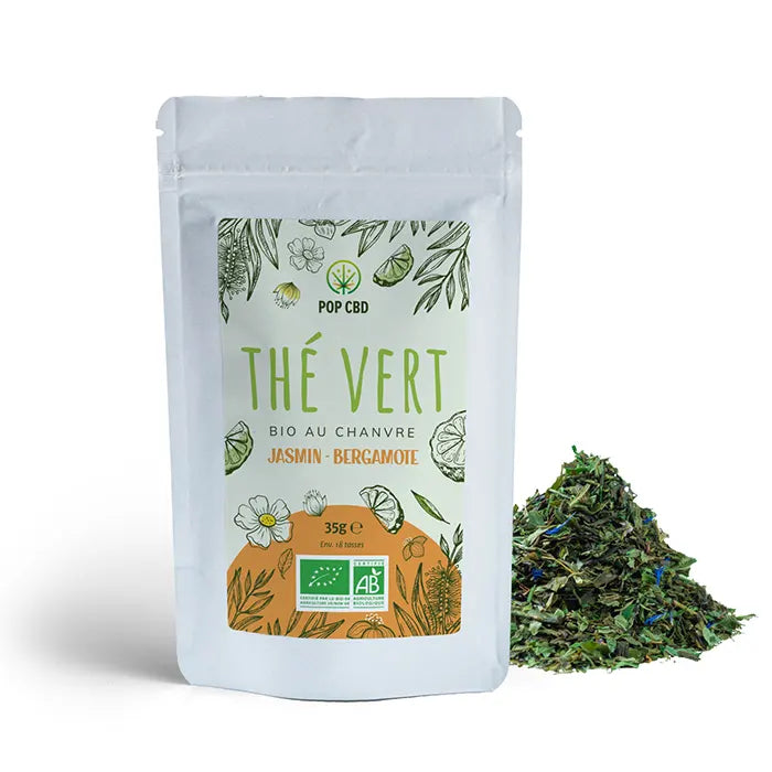 POP CBD Infusions CBD Thé Vert Bio Jasmin Bergamote, au Chanvre CBD