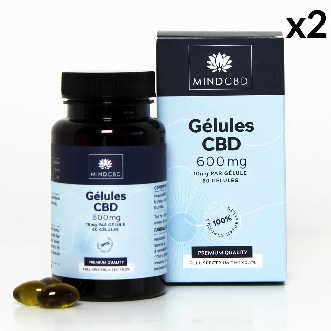 2 bottles of Mind CBD Capsules low dosage 600mg