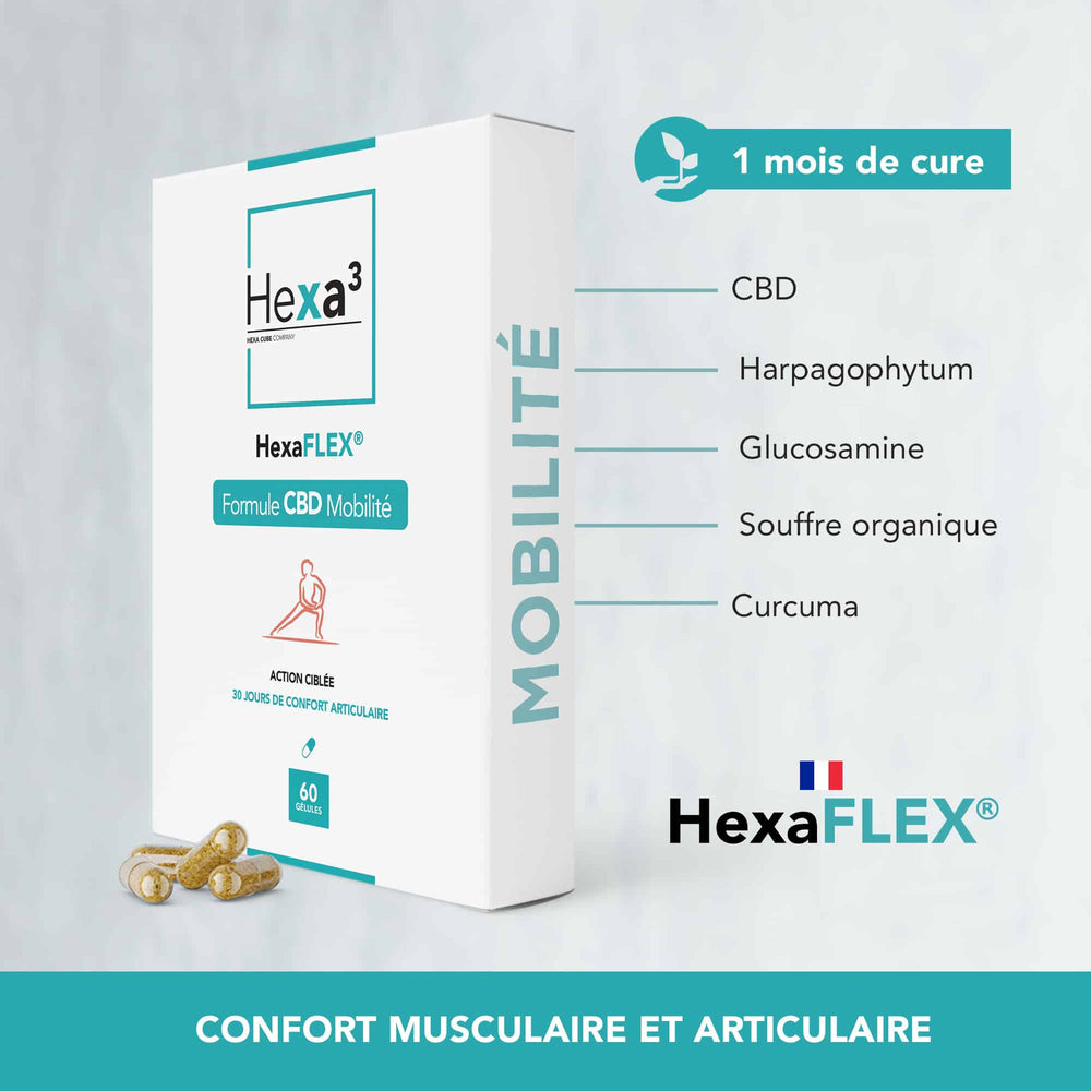 Hexa3 Gélules CBD 60 Gélules CBD HexaFLEX 1800mg, Douleurs et Mobilité, sans THC