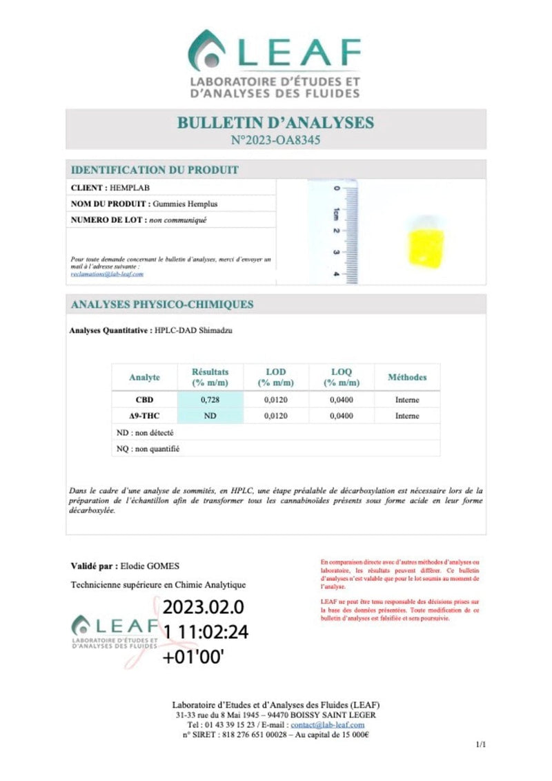 Certificat d'Analyse Gummies CBD Balance x2