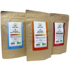 Pack 3 Organic Cool & Relax Infusions, Vitality, Detox Green Tea, with CBD Hemp