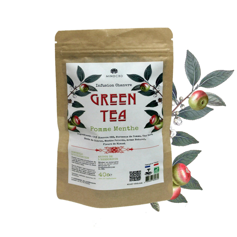 Infusion Green Tea, Pomme Menthe, Fleur de Chanvre CBD (25%), 40g