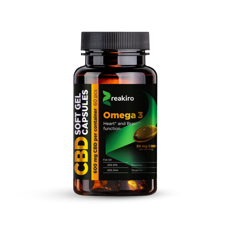 60 Gélules CBD Omega 3 Reakiro 600mg, flacon seul