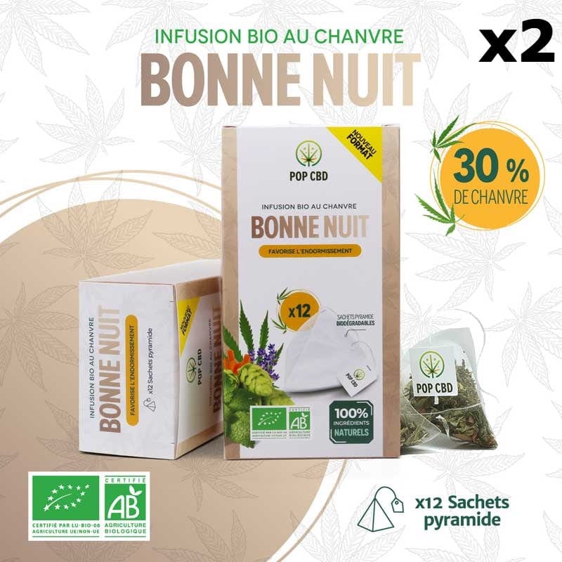POP CBD Infusions CBD 2 boîtes Infusion Bio Bonne Nuit, en Sachets, au Chanvre CBD
