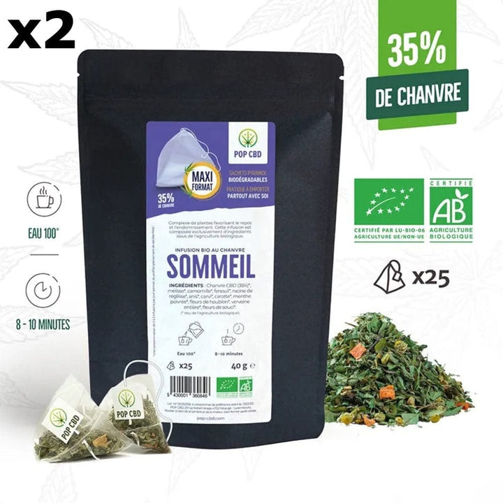 POP CBD Infusions CBD 2 paquets Infusion CBD Bio Sommeil, en Sachets, au Chanvre