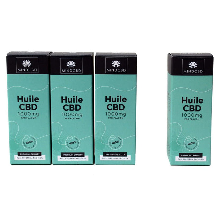 Mind CBD Huiles CBD Lot 4 Huiles CBD Premium Full Spectrum 10% / 1000mg (3 flacons achetés + 1 offert)