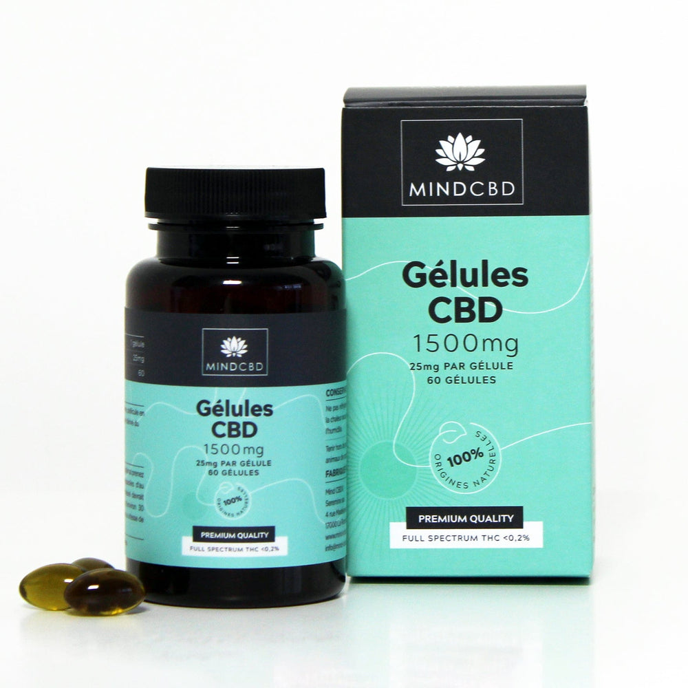 Caixa e frasco Mind CBD Capsules 1500mg