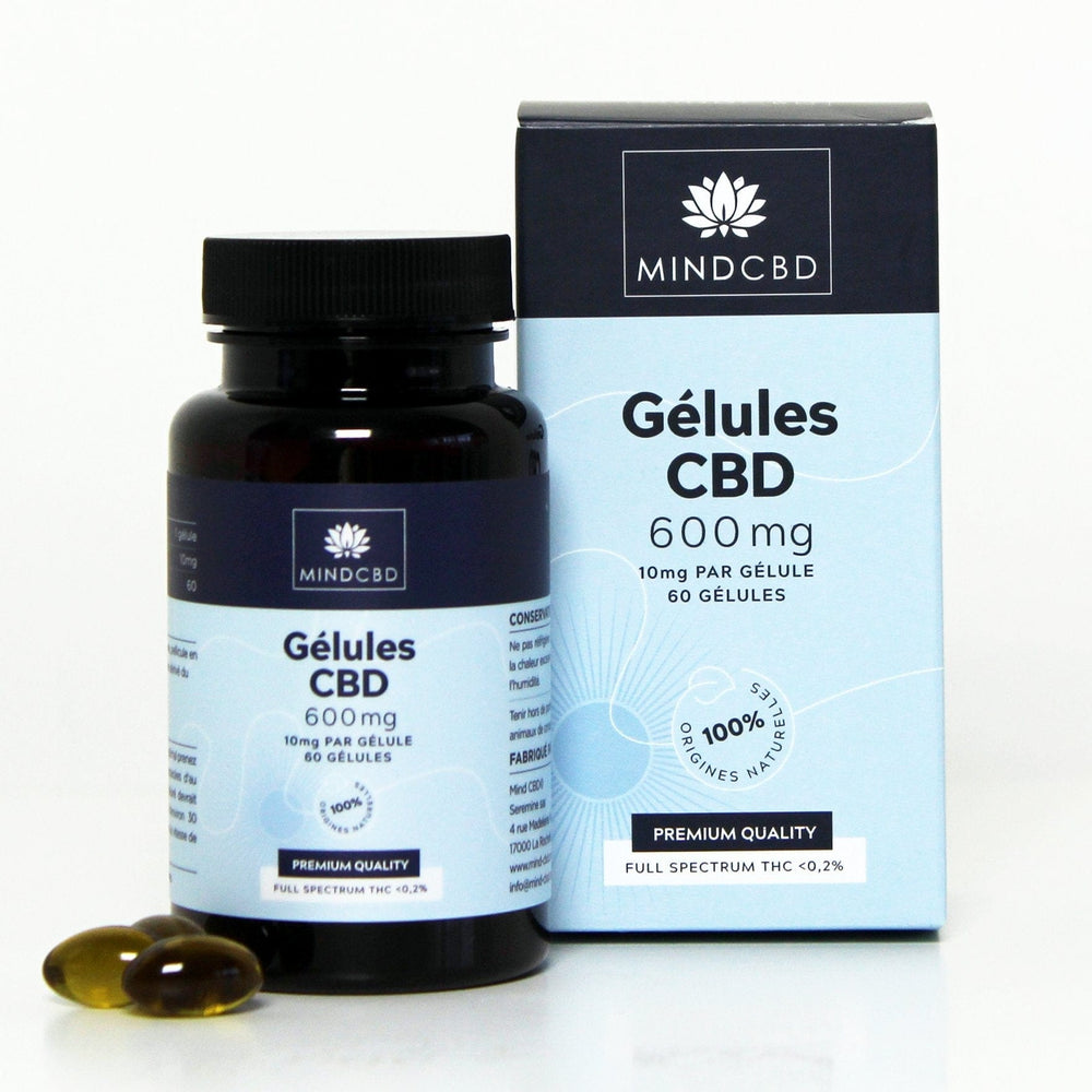 Caixa e frasco Mind CBD Capsules 600mg