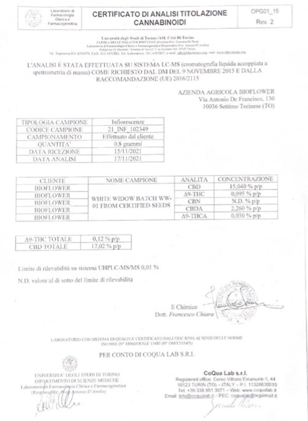 White Widow-analysecertificaat